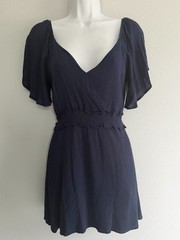 Altar&rsquo;d State Navy Blue Mini Dress Flutter Sleeve Smocked Waist Boho, Small
