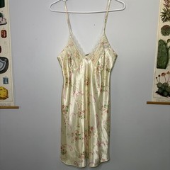 Romantic FLORAL Vintage Slip Dress Nightgown Adjustable Spaghetti Straps Lace M