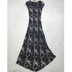 Vintage Temptation Dress Womens L Black Floral Crochet Fringe High Low Maxi Boho