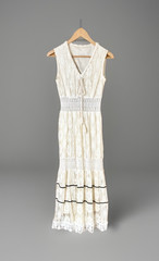 CROCHET Lace Maxi Dress Women Small Apricot Cream Knit Lined Beach Sundress Boho