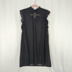 AS U WISH Women&rsquo;s L Black Lace Overlay Lined High Neck Straight Mini Dress EUC