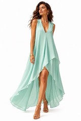 Bcbg Max Azaria Mint Green Grecian Draped Asymmetrical Maxi Dress Size Large