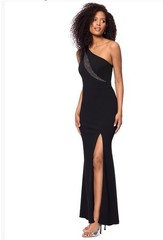 Xscape Women’s High Slit Rhinestone Embellished Gown, Black/Gunmetal, Size 6