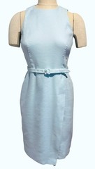 Anne Taylor Sz 2P Petite Blue Linen Blend Sheath Dress Belted Sleeveless Summer