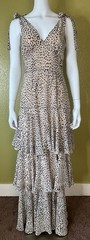WAYF Tiered Leopard Print Chiffon Deep Plunge Maxi Dress Size S GATSBY Occasion.