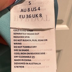 Bardot Anya Aqua Blue Midi Dress Asymmetrical Open Back Slit Size 4 Cocktail