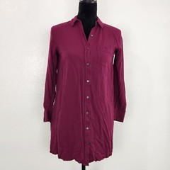 Old Navy Burgundy Collared Button Up Long Sleeve Thigh Length Shirt Dress Size S