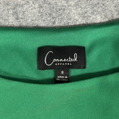 Connected Apparel Faux Wrap Sheath Dress 8 Green Bell Sleeve Gathered Sunburst