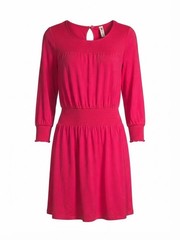 Cable & Gauge Womens Dress Size Medium Fuchsia Pink Smocked Long Sleeve Keyhole