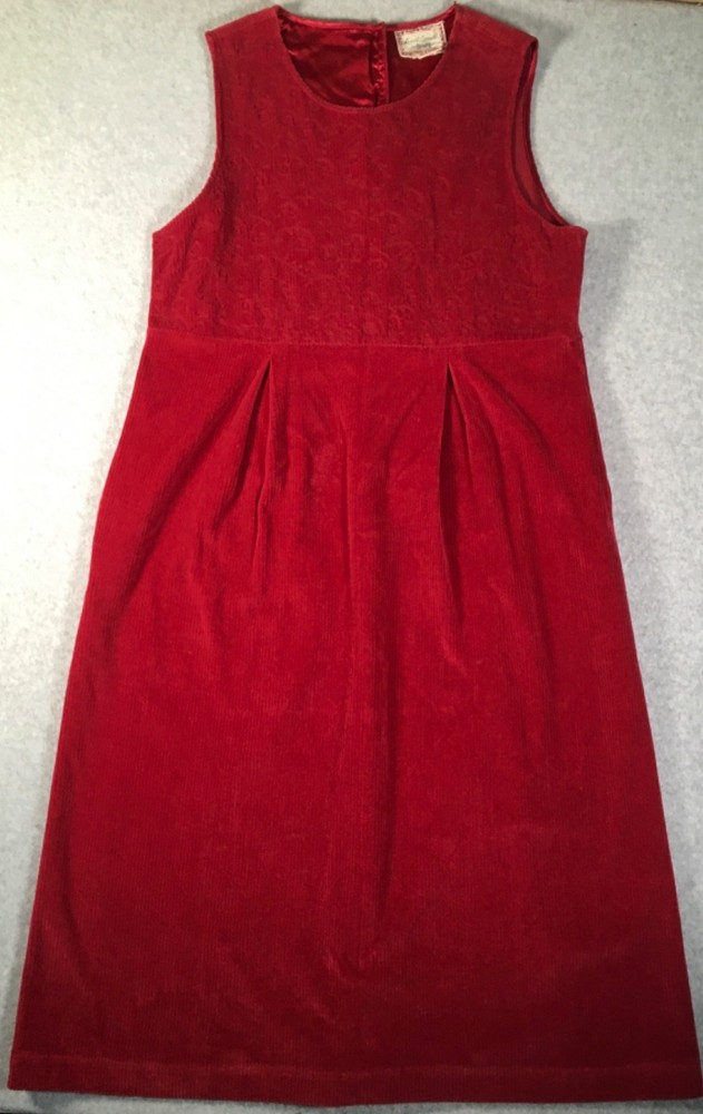 Vtg April Cornell Champagne Red Sleeveless Cordoroy Dress Size L Cottagecore