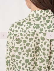 Button Down Shirt Dress Leopard Print Matcha Green 100% Linen Casual Chic M