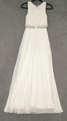 Betsy & Adam Dress Womens 0 White Embroidered Illusion Waist Pleated Maxi Formal