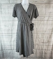 Agnes & Dora Womens Nightingale Wrap Dress Sz Medium Black White Short Sleeve