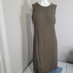 J. Jill Ponte Medium dress gingham stretch sleeveless shift brown crew neck