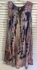 India Boutique Tie Dye Rayon Sleeveless Bohemian Hippie Dress Embroidered OS