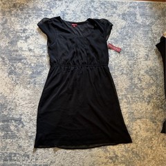 Merona XL Black Chiffon Lined Flutter Sleeve Scoop Neck A-Line Knee Dress