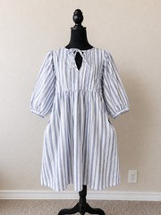 Universal Thread Womens M 100% Cotton Stripe Puff Sleeve Babydoll Dress Blue