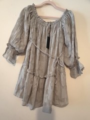 b SYDNEY Light Gray Floral Ruffle Mini Dress Size 40 Long Sleeve Polyester