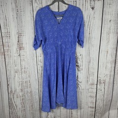 Tucker Dress Women Small Blue Silk Short Rouched Sleeve Fit & Flare V-Neck