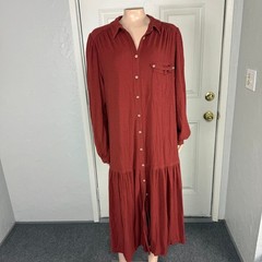 Free people Beach Women&rsquo;s Dress M Old Bay Nubby Boho Shirt Button L/S Rust B2