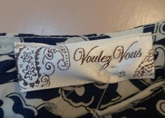 VOULEZ VOUS navy white China print zip back 60s tunic satin look size S UK10 NWT
