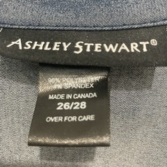 ASHLEY STEWART denim blue sheen collared v-neck shark bite hem dress 26/28