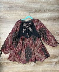 Free People Day Dreaming Mini Dress in Red Boho Western Concert Sz S Patchwork