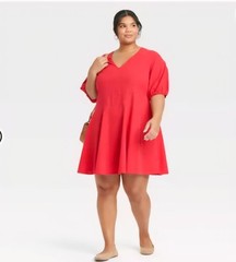 Womens Bell Elbow Sleeve Mini A-Line Sundress Universal Thread Red 1X Cruise
