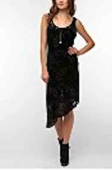 Asymmetric Midi Dress Burnout Velvet Black Slip Sz S Kova & T Party NWT MSRP$250