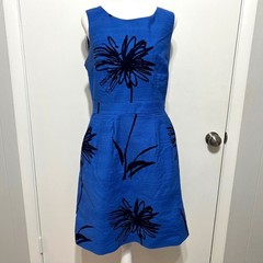 Boden Evelyn Dress Blue Floral Sleeveless US 8R UK 12R Fit and Flare Summer
