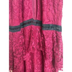 NWT PrettyLittleThing Burgundy Lace Ruffle Detail Plunge Maxi Dress Size 8