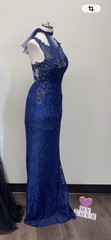 Elegant Royal Blue Lace Evening Gown- Formal Dress With Beaded Details. Size 6