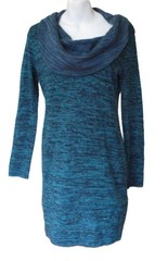 Soft Surroundings Marled Wool Blend Teal Blue Cowl Neck Sweater Dress Tunic MED