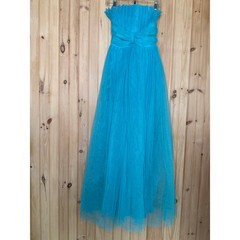 NWOT Lulus Undeniably Iconic Teal Blue Tulle Pleated Strapless Maxi Dress Sz XS