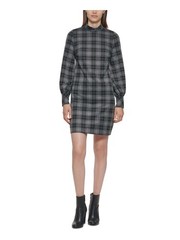 CALVIN KLEIN Womens Gray 3 Button Cuff Plaid Short Dress Petites 4P