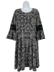 New Directions Womens Scoop Neck Swing Dress Embroidered Bell Sleeve Size PXL