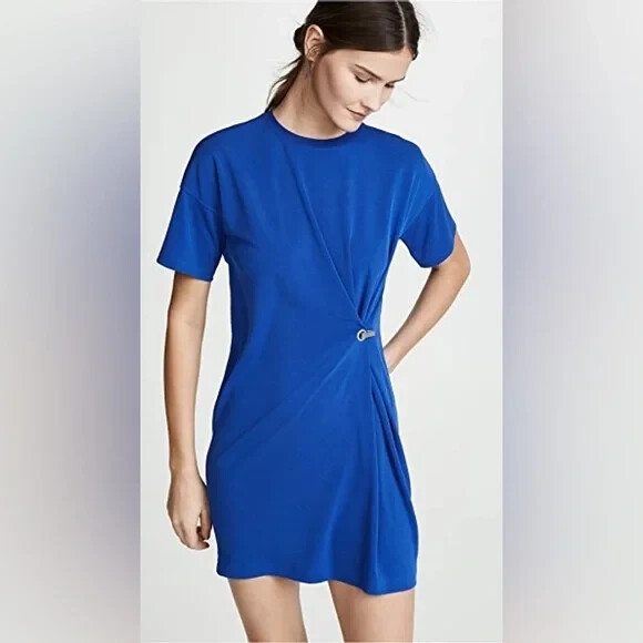 Rag & Bone Mitchell Blue Hook Loop Ruched Side Dress Stretch Minimalist Career S
