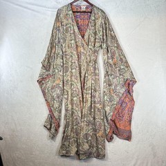 Earthbound Kimono Womens 2XL Robe Dress Reversible Paisley Belted Boho Festival