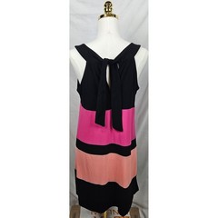 Blu Sage Womens Colorblock Sleeveless Tie Back Shift Dress Pink Black Peach M