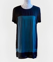 French Connection Black Teal Colourblock Short Sleeve Knee Length Dress UK 14