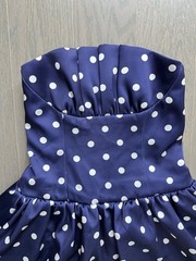 Self Portrait Self-Portrait Satin Midi Dress Strapless Navy Blue White Size US 0