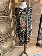Ed Hardy Leopard Print Virgin Mary Roses Bodycon Dress 1X NWT Tattoo Y2K