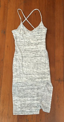 Sleeveless Asymmetrical Slit Hemline Grey Bodycon Dress Thin Straps Criss Cross