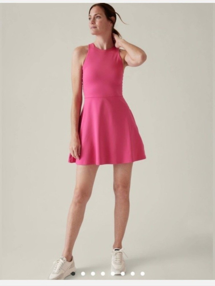 NWT Athleta Conscious Dress Pink PowerVita Tennis Dress Built-In Shorts Medium