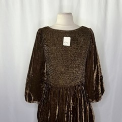 NWT!! FREE PEOPLE Farrier Velvet Mini Dress Smocked Solid Brown Bear Mini Medium