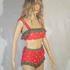 RETRO STAGE SIZE L RED 1950S RUFFLE STRAWBERRY BIKINI NEW WITH TAG SWIMSUIT CUTE