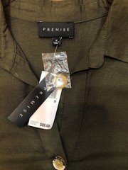 NWT Premise Linen Blend Short Tie Sleeve Deep Olive Shift Dress Size M