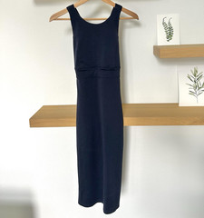 Athleta Sheath Dress Womens XS Navy Knit Scoop Neck Sleeveless Strappy Midi
