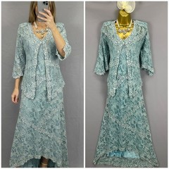 Ann Balon light turquoise lace sequin mother of the bride/groom dress suit 14