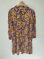 Dorothy Perkins Women Shirt Dress 22 Black Yellow Pink Casual 3/4 Sleeve Floral